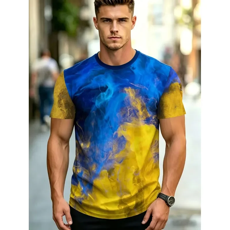 Men T Shirt Smoke Marble Tie Dye 3D Print Short Sleeve Quick Dry Breathable Sport Outdoor Street Casual Fashion Summer Top
