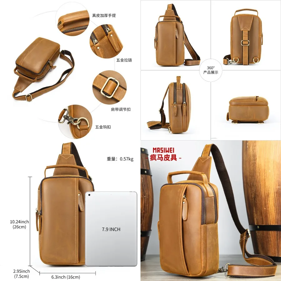 

【New style】- explosion mad horse leather men's chest bag top layer cow leather retro backpack cow leather shoulder bag multifun