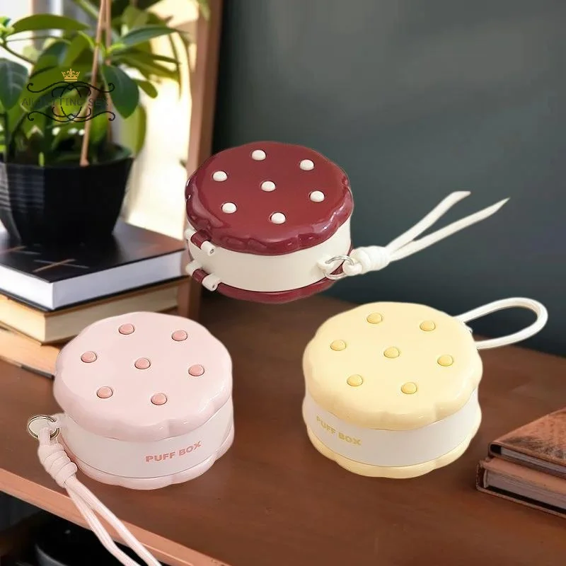 1pc forma de biscoito dupla camada pó puff stora caixa material seguro multifuncional caixa de armazenamento de cosméticos organizador de caixa à prova de poeira