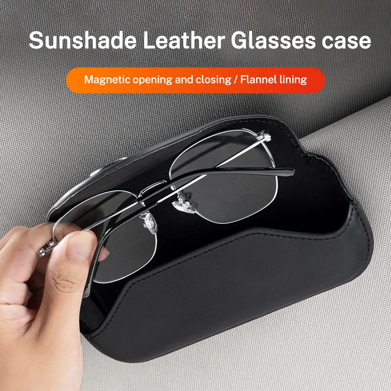 Leather Sunglasses Holder Magnetic Leather Sunglasses Clip Box Accessory For Ford Mustang GT 2020 2019 2018 2017 2016 2015 2014