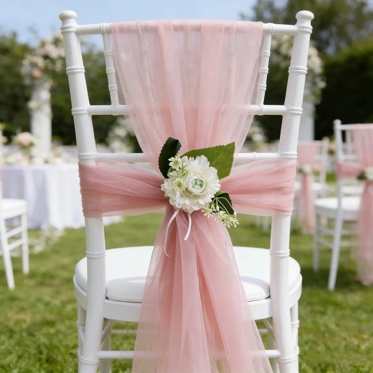 24PCS Wedding Chair Sashes-Cover Aisle Decorations Draping Fabric for Party Ceremony Reception Banquet Church Pew Outdoor Decor