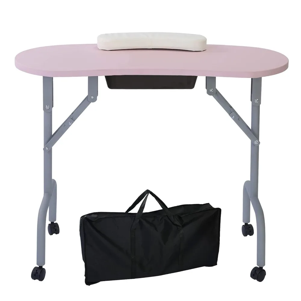 

Portable Manicure Table Foldable Nail Desk with Large Drawer Nail Tech Table Technician Salon Workstation Client Wrist Cushion