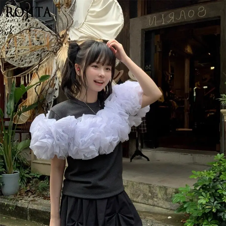 

Japanese-style heavy-duty three-dimensional large floral round-neck short-sleeve T-shirt top 2026 new dark gray top