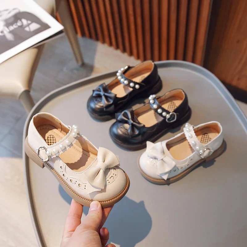 

Детские повседневные туфли для девочек из искусственной кожи с бусинами и бантом, милые, модные, для принцесс, на свадьбу, для вечеринок, мягкие балетки