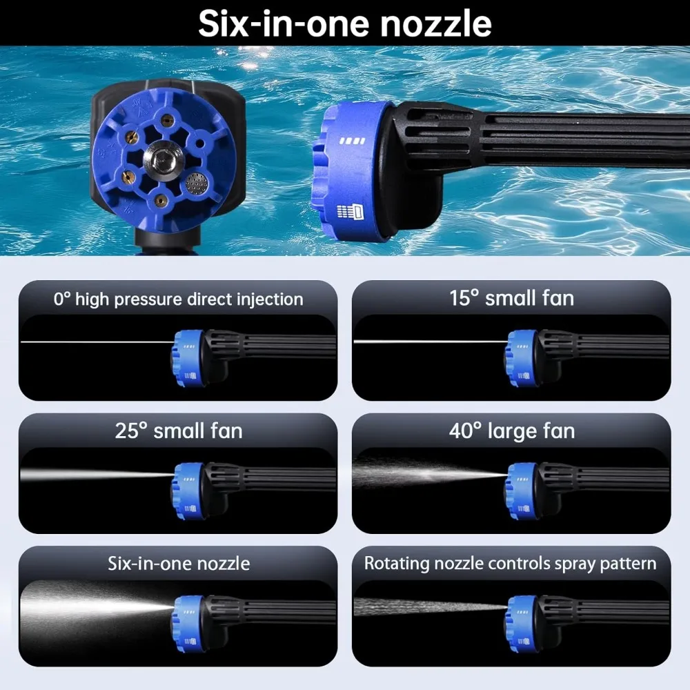 Lavadora de pressão sem fio 1200PSI com 2 baterias recarregáveis, bico 6 em 1 para ferramentas de limpeza de jardim de carro