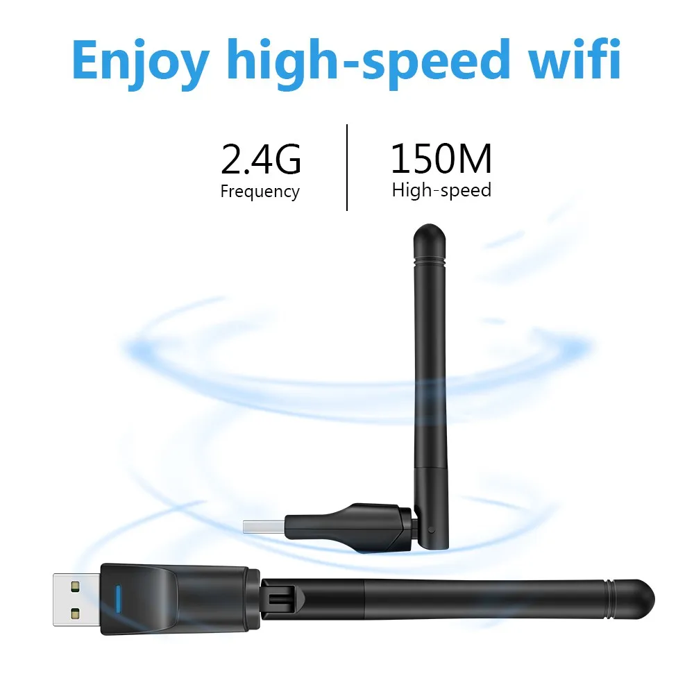 Mini adaptateur WiFi USB, 150Mbps, carte réseau sans fil, LAN MT7601, récepteur Wi-Fi, dongle 2dB, antenne 2.4 mesurz, stérilisation 11b/g/n Ethernet