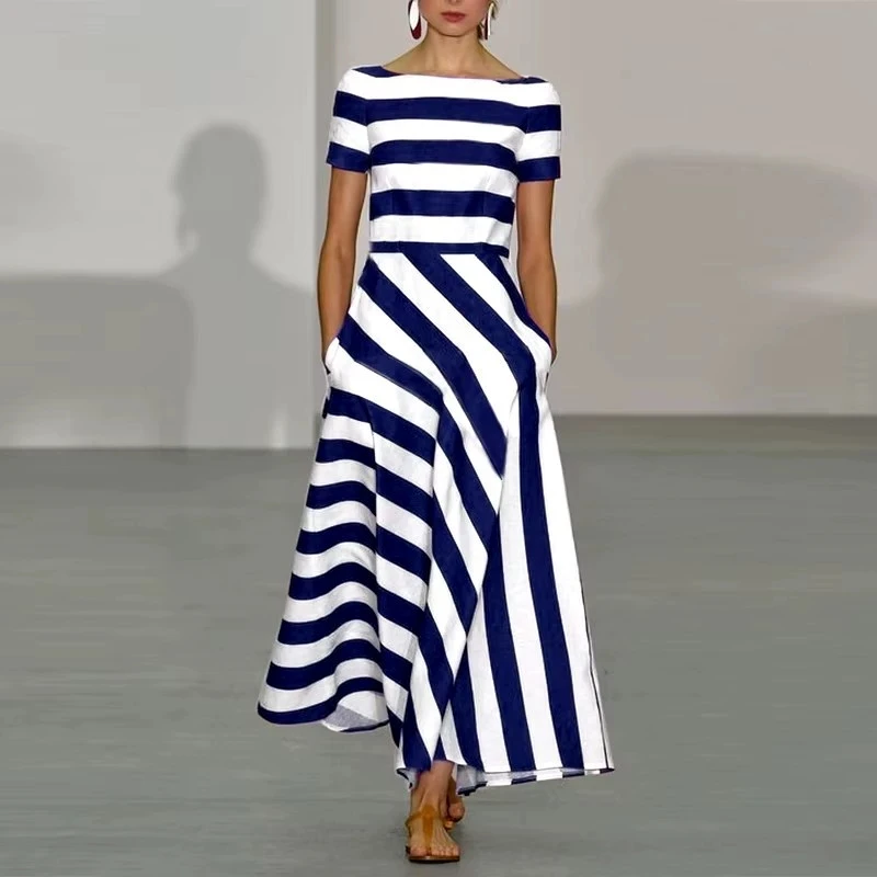 Summer New Women's Fashion Printed Short Sleeved Slim Sexy Slanted Collar Off Shoulder Irregular Casual Comfortable Dress