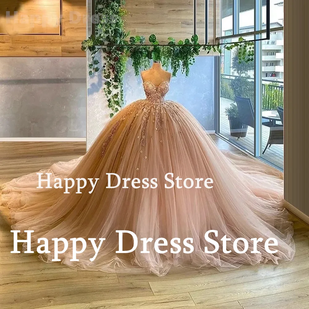 New Prom Dress Sweethear Neck Princess Quinceanera Ball Gown Tulle Lace Flowers Appliques Evening Dress A-Line Wedding Dress