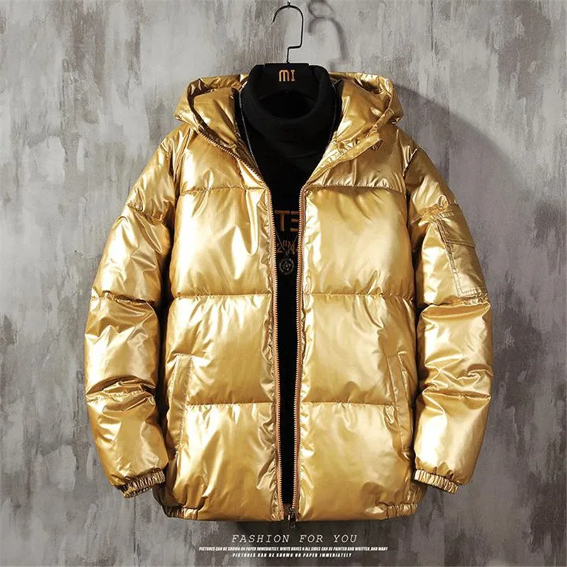 Mannen Casual Hooded Zip Metallic Shiny Down Jas Korte Bomber Jassen Alternatieve Winter Puffer Jassen Dikker Baseball Bovenkleding