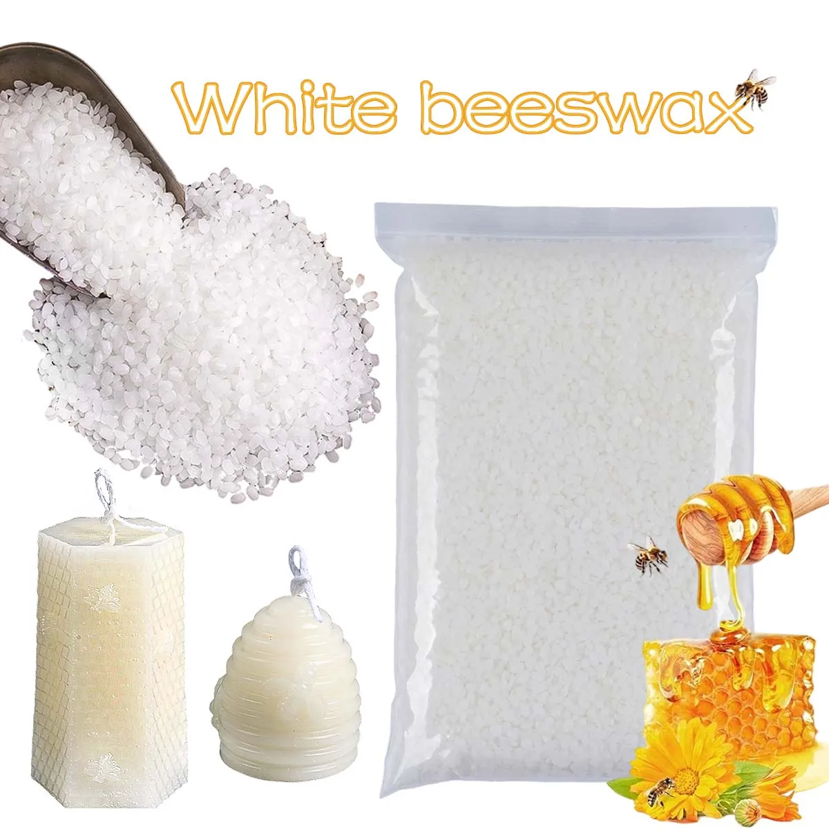 1Kg cera de abejas blanca puro 100% natural granular vela sin humo Material DIY vela perfumada mechas Material para hacer suministros artesanales