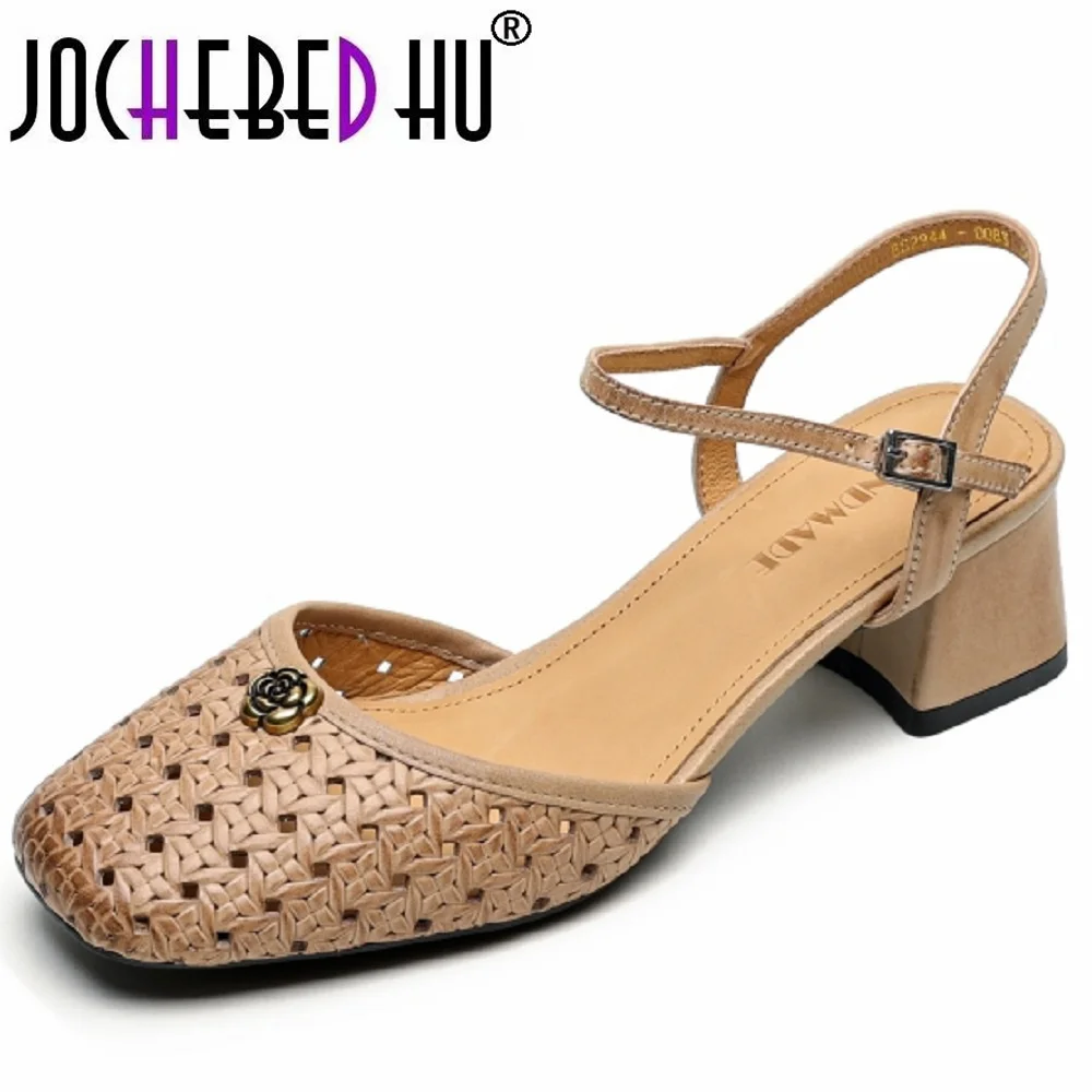 

【JOCHEBED HU】Новые сандалии ручной работы из натуральной кожи, женская обувь с пряжкой и ремешком, женские летние офисные модельные туфли, обувь 33-40