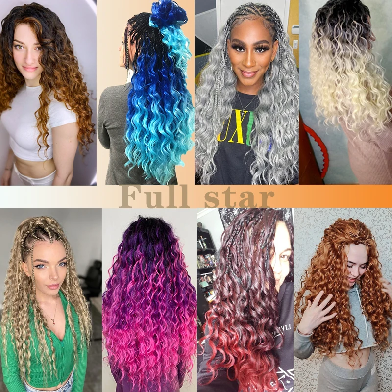 Full Star Deep Curly Twist Synthetic Hair Crochet Braids Black Ombre Blue Blonde Grey Purple Braiding Hair Deep wave for Women