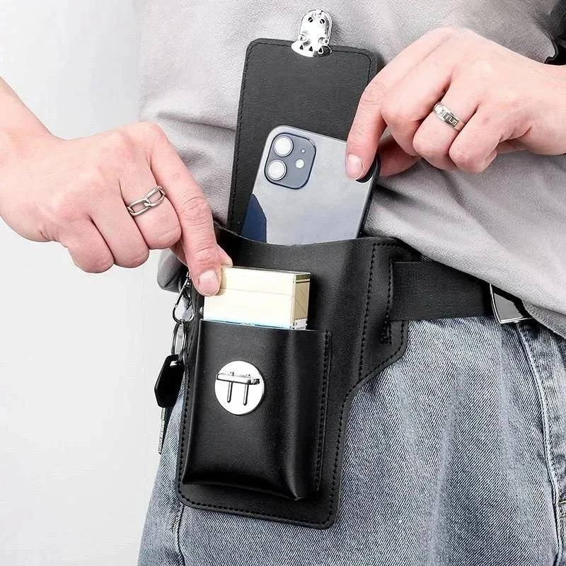 New Men's Multi-functional Vintage Leather Bag: Waist Belt, Phone Case, Hiking Backpack, Phone Carrying Box, Waist Bag