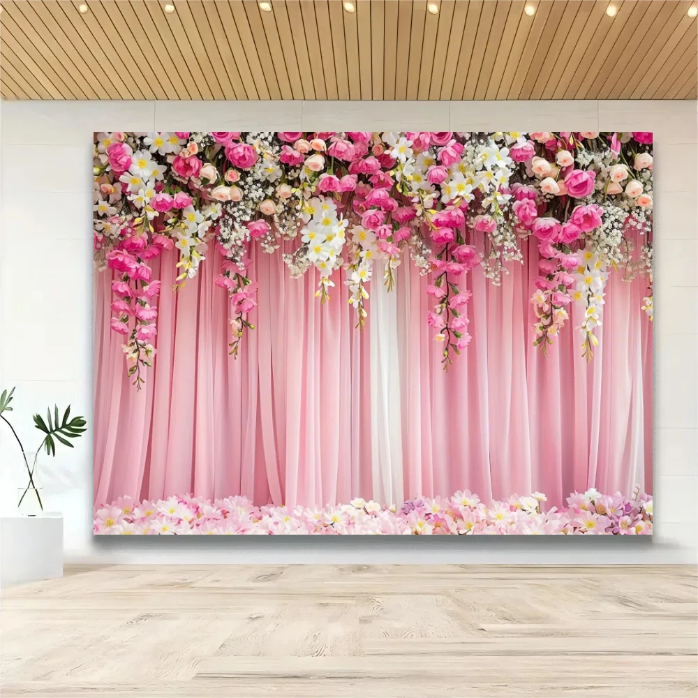 1pc Flower photography background, Wedding - birthday pink flower background banner, flower photography background Dessert table