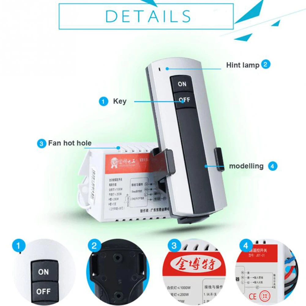 Channel ON/OFF 220V Wireless Remote Control Switch Receiver Transmitter for Lamp Light Electrical Equipments Drop Ship