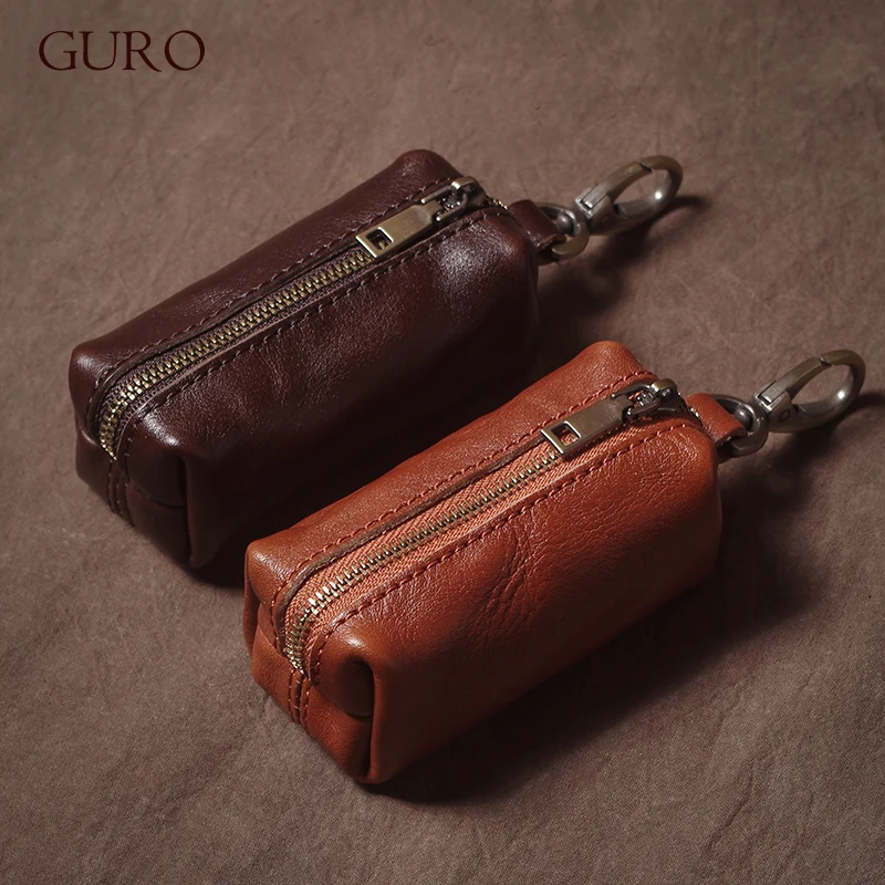 GURO الفاخرة عالية الجودة جلد طبيعي مفتاح السيارة خمر الرجال والنساء الخصر معلقة جلد البقر مفتاح حالة مدبرة المنزل المنظم