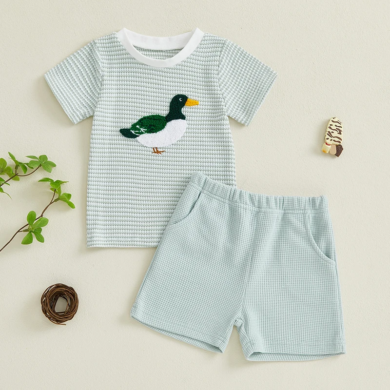 

Toddler Boys Summer Outfits Duck Embroidery Short Sleeve T-Shirts Elastic Waist Shorts 2Pcs Clothes Set