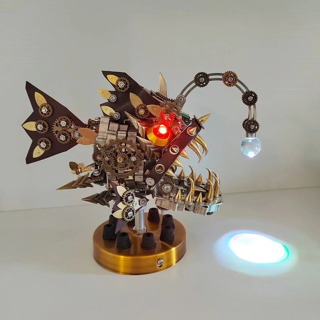 3D Puzzle Anglerfish Metal Model Kits Steampunk Mechanical Lantern Fish Metal DIY Assembly for Adults - 700pcs