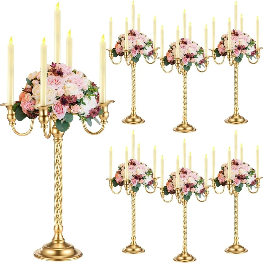 Metal Candle Holder Table Centerpieces 6 Pack Floral Flower Floor Candle Stand for Wedding Valentine Birthday Party Decor