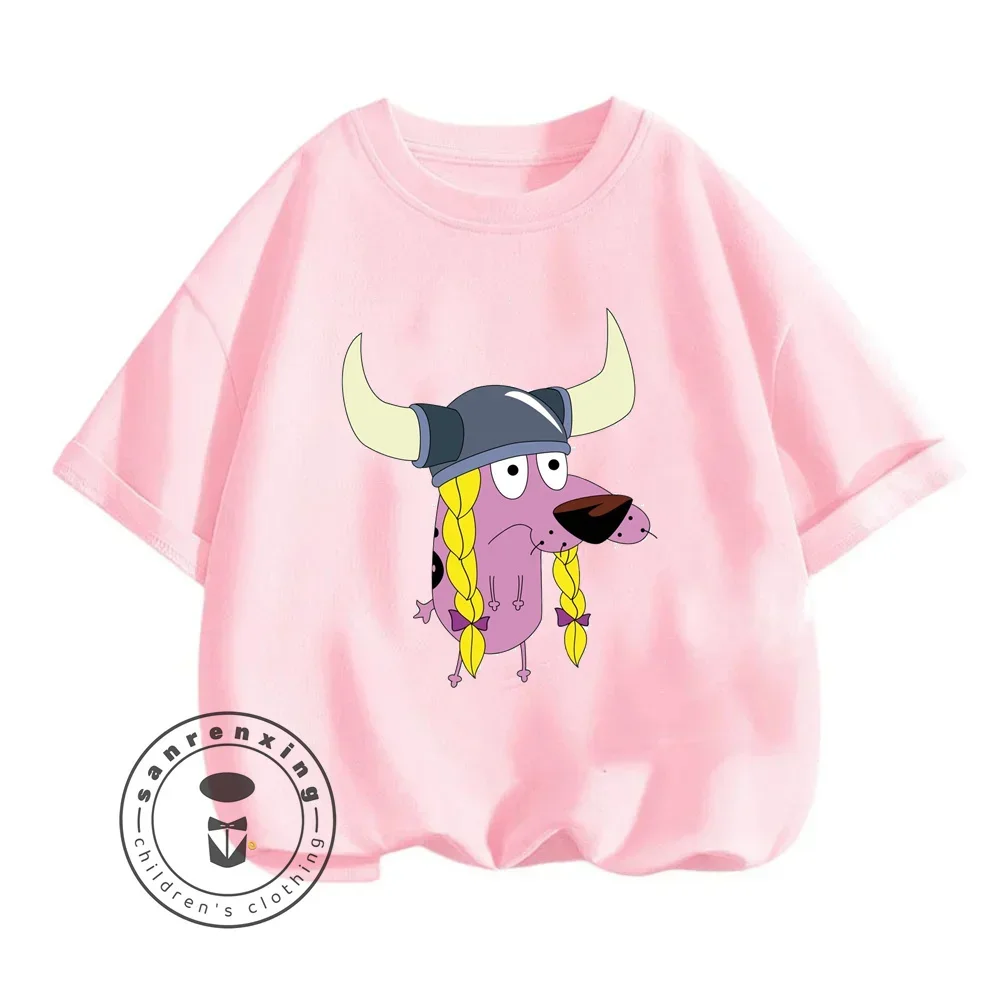 Cheerful Courage The Cowardly Dog Cartoon T-Shirts for Boys and Girls Summer Fashion Soft Elastic Sports Tops for Kids