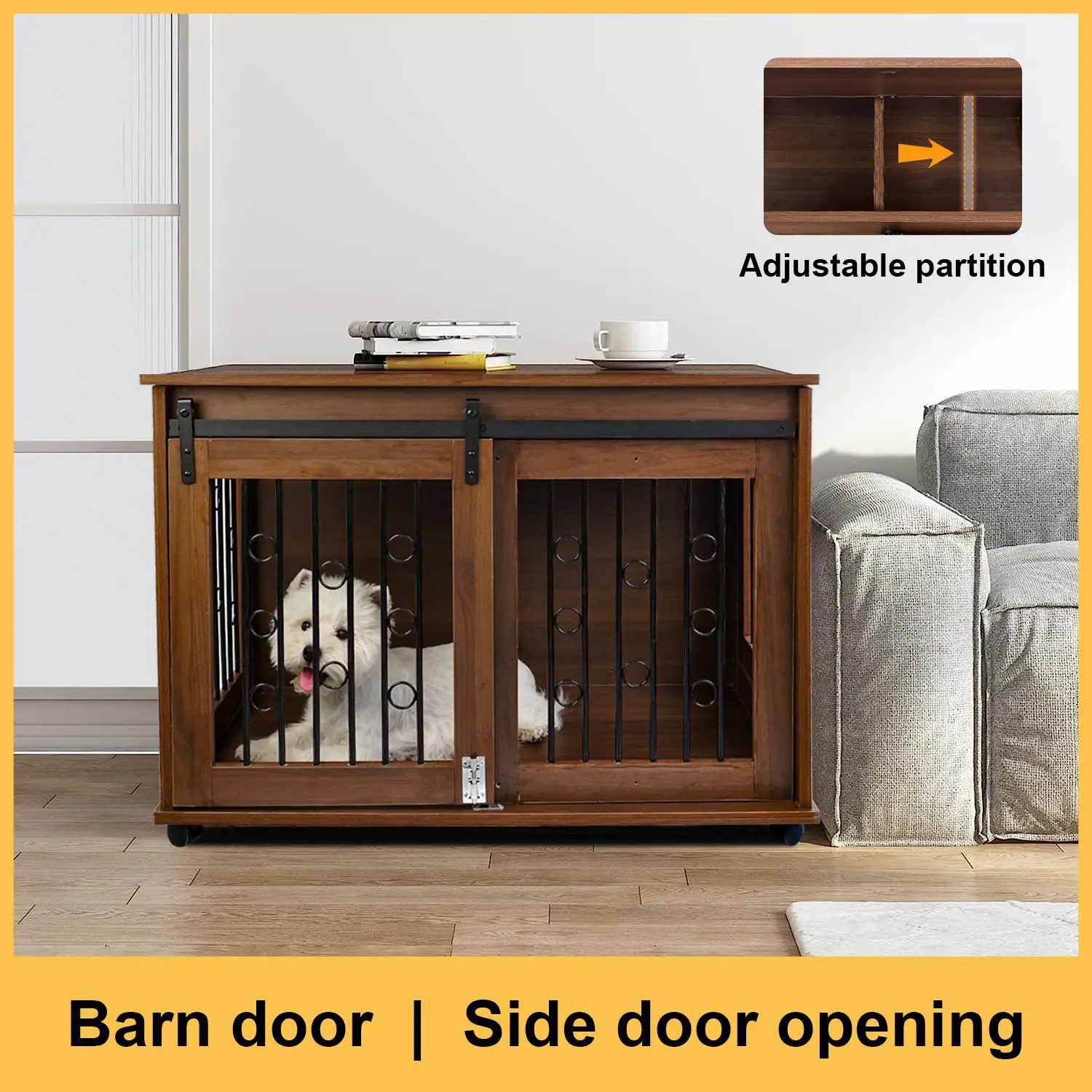 Luxury Wood Pet Cages and Houses Product of Two Door Design Big Space Adjustable for Big Dogs and Other Multiple Pets