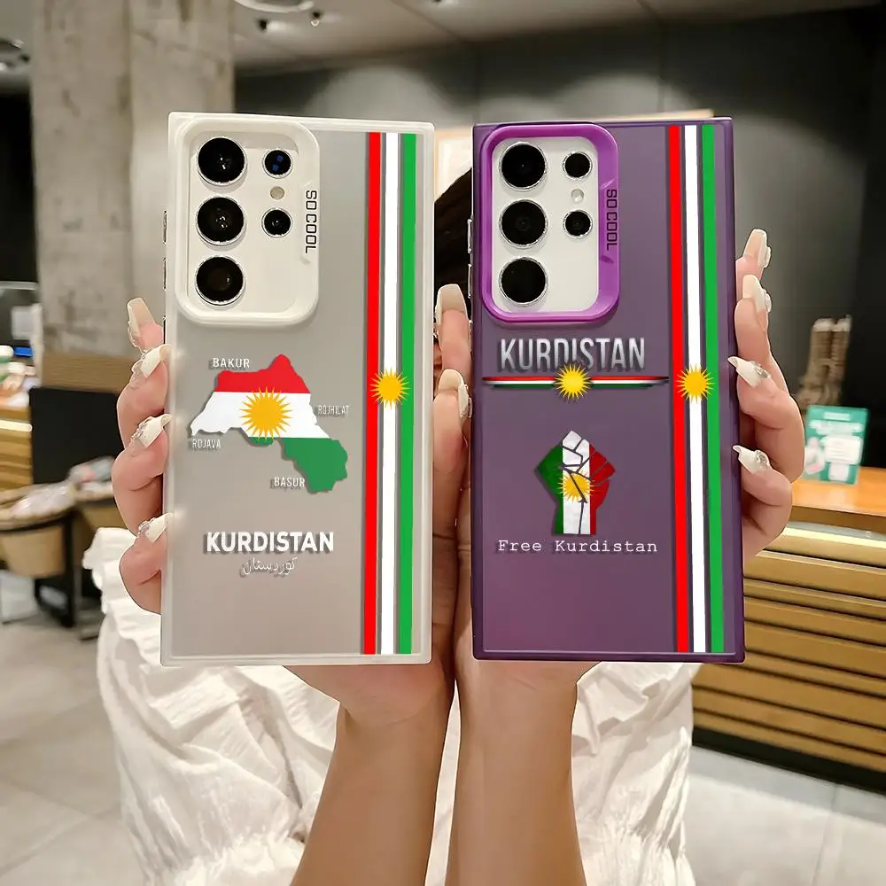 كردستان العلم خريطة شعار قضية الهاتف لسامسونج غالاكسي S25 حافة S24 S23 S22 S21 S20 الترا فوندا سيليكون غطاء فضي