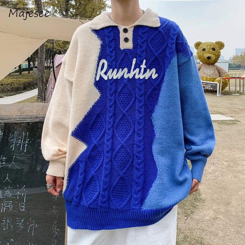 Sweaters Men Casual Loose Daily Fashion Spring Autumn Panelled Spliced Letter American Style Teenagers Youthful Streetwear Chic