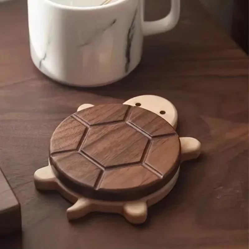 Black walnut solid wood turtle insulation pad kettle teacup pad tableware anti-scalding table ornament