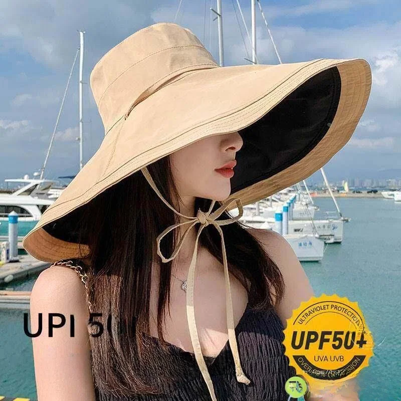 

Double-Sided Large-Canopy Fishing Cap Women's Summer Korean Style Sunshade UV Protection Hat Fashionable Casual Hobo Bag