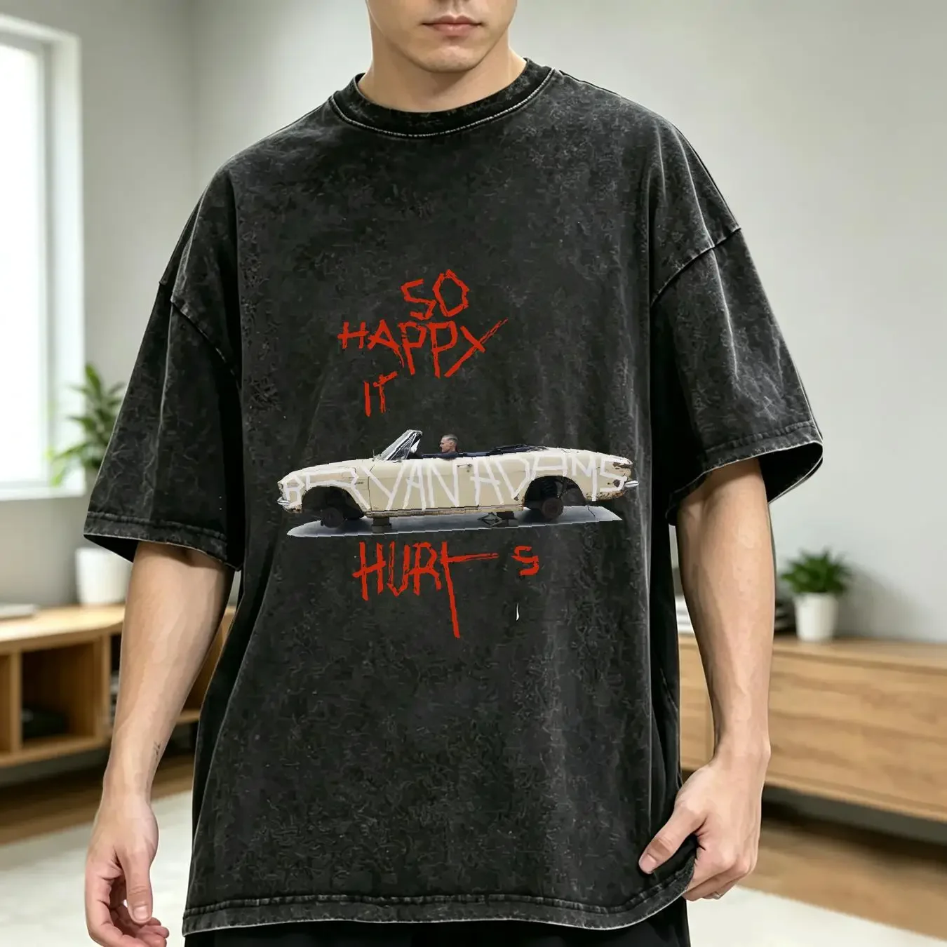washed T Shirt Bryan Adams So Happy It Hurts Tour Full Size S 5XL long or short sleeves vintage Washed fashion Breathable