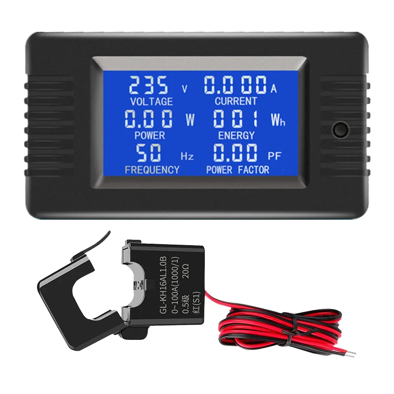 Single Phase Digital Wattmeter Power Indicator AC 220V 6in1 Current Voltage Power Frequency Energy Meter PZEM-022 With Split CT