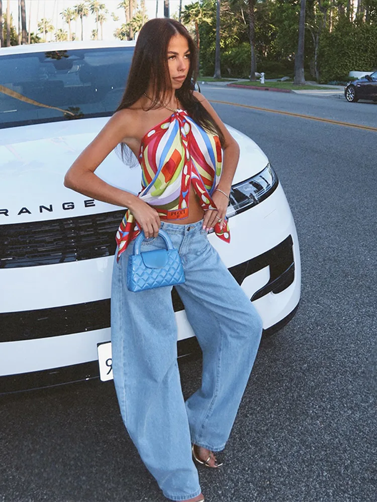 Fashion Printed Halter Vest Beachwear Women's Sleeveless Backless Tops Floor-length Skirt 2025 Summe New Beach Vacation