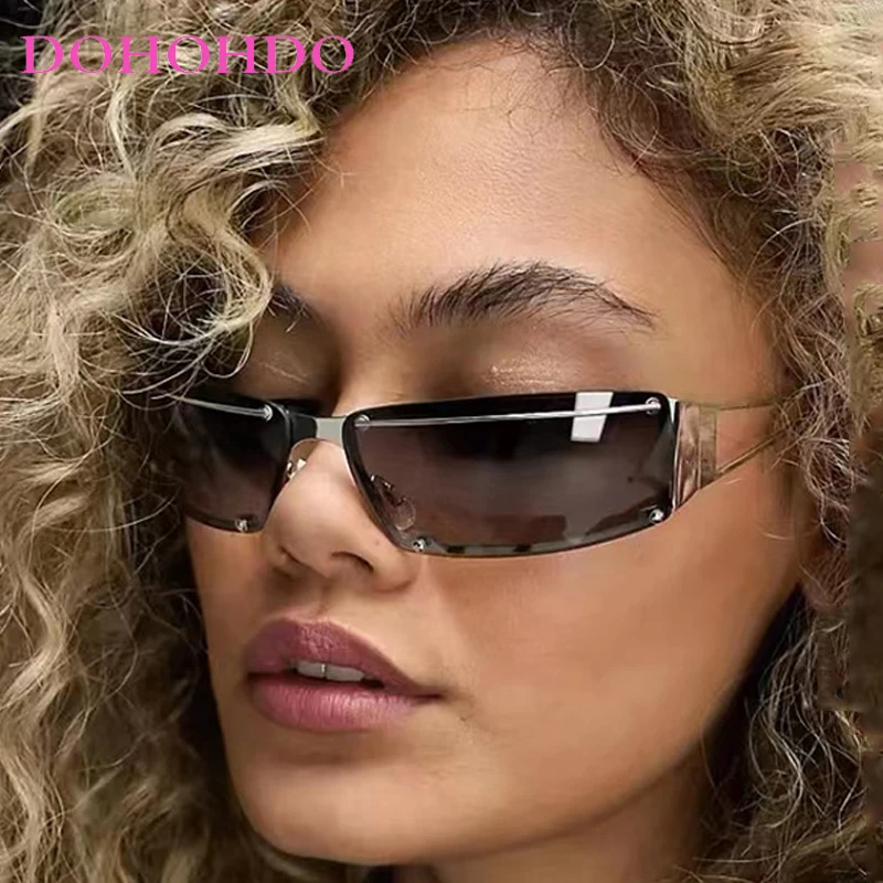 Steam Punk Y2k Rectangle Metal Women Sunglasses Luxury Design Men Sunglass Travel Street Photography Fashion Goggles UV400 Очки