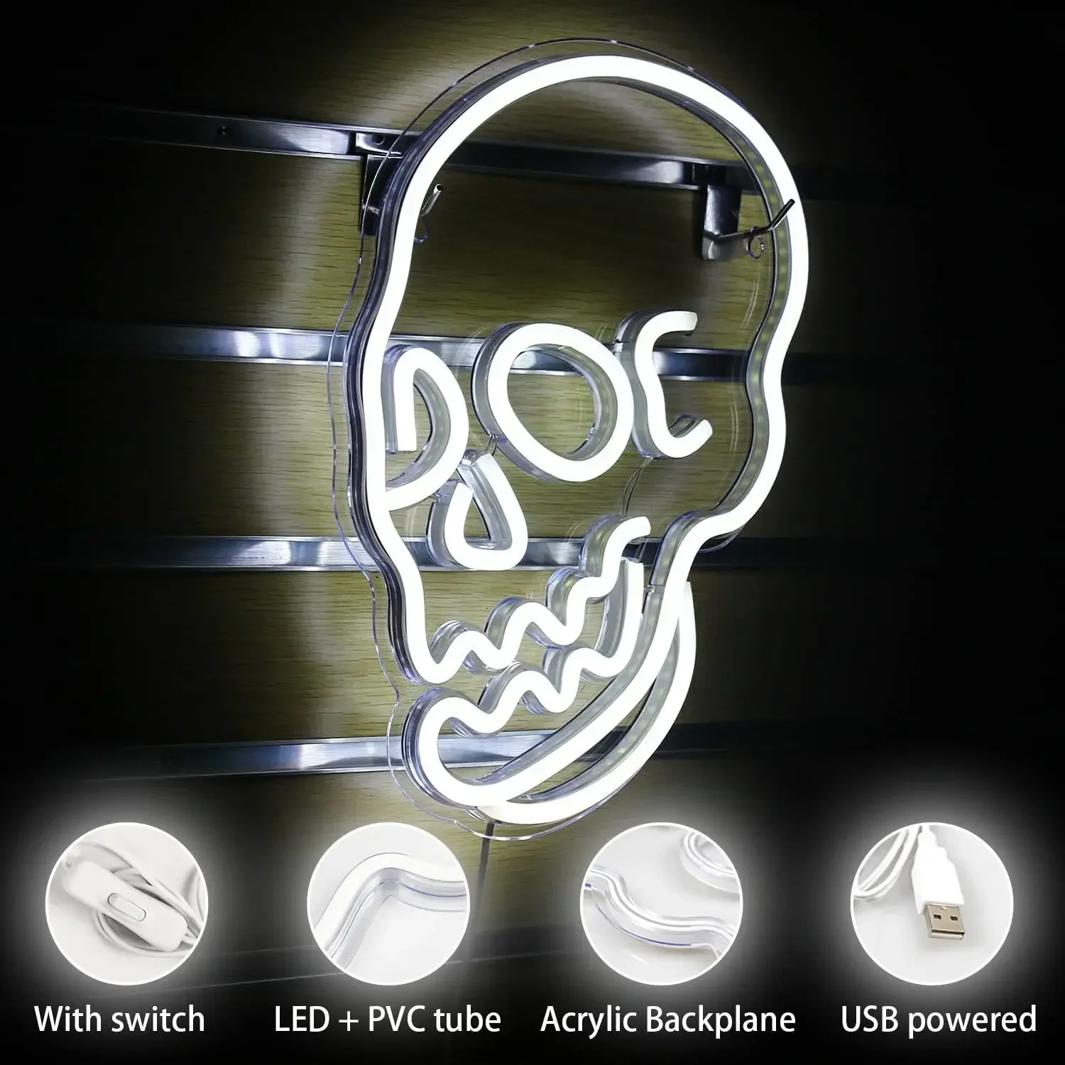 Letrero de neón con luces de Halloween, letrero LED de neón con Calavera, alimentado por USB, montaje en pared, decoración de fiesta, novedad