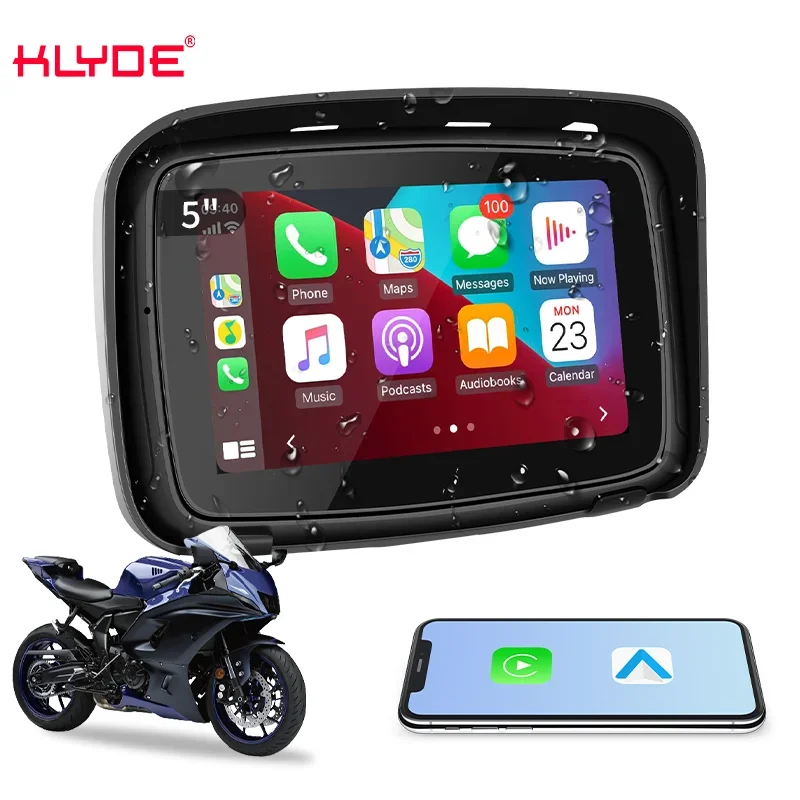 KLYDE IP67 Waterproof 5 Inch Carplay Screen Portable BT Wifi FM Radio Intelligent Voice Motorcycle Gps Navigation