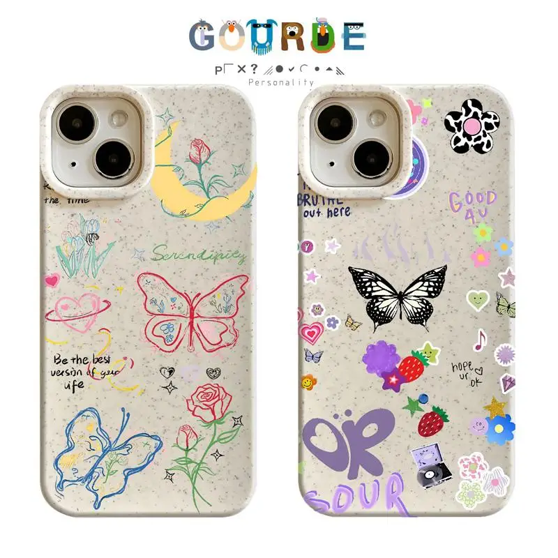 Gourde Coquette Casing Flower Butterfly Pattern Phone Case for Iphone 15 14 12 13 11 Pro Max IP 7 8 Plus Iphon X XS XR Xs Max