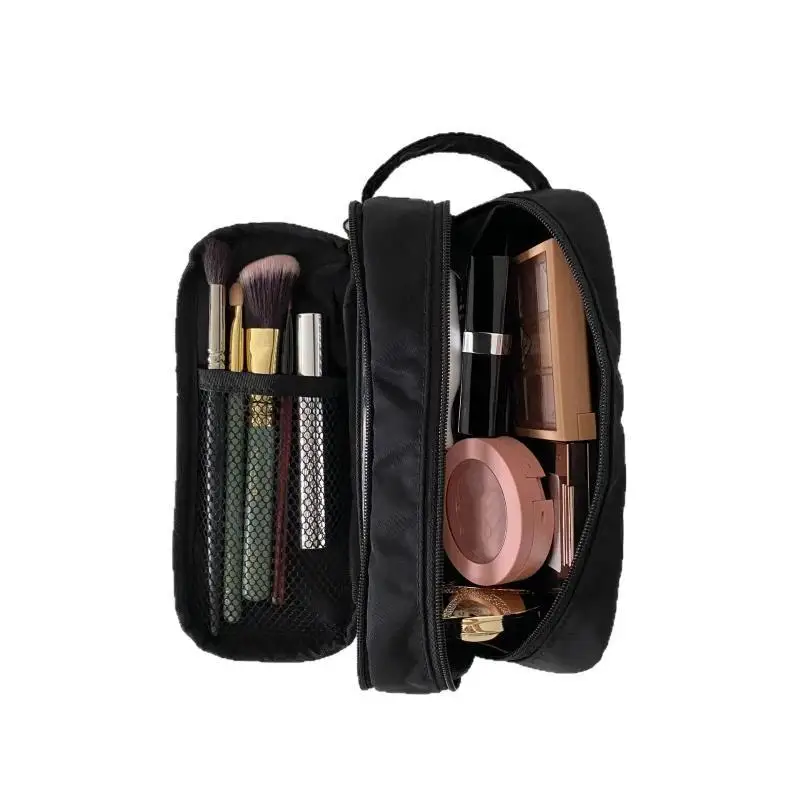 Doppelschichtige Kosmetiktasche Reise-Make-up-Organizer Große Kapazität Toilettenartikel-Tasche Multifunktionales Federmäppchen Pinselhalter – Detail 5