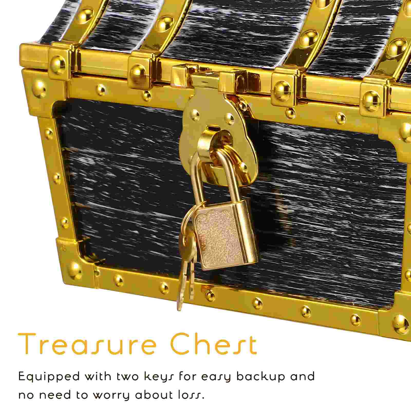 Electroplated Gold Edge Treasure Chest Bag Lock Decorative Box Pirate Accessories Funny Game Prop Kids Plastic Small