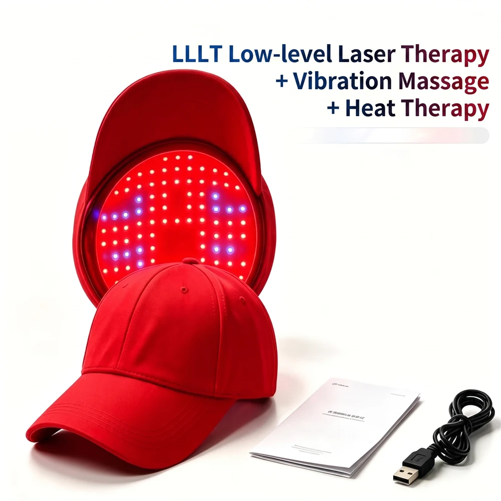 70 LEDs Red Blue Light Hair Growth Cap 630nm 470nm Scalp Massage Helmet Vibration Heating Anti Hair Loss Hat Rechargeable - view 6