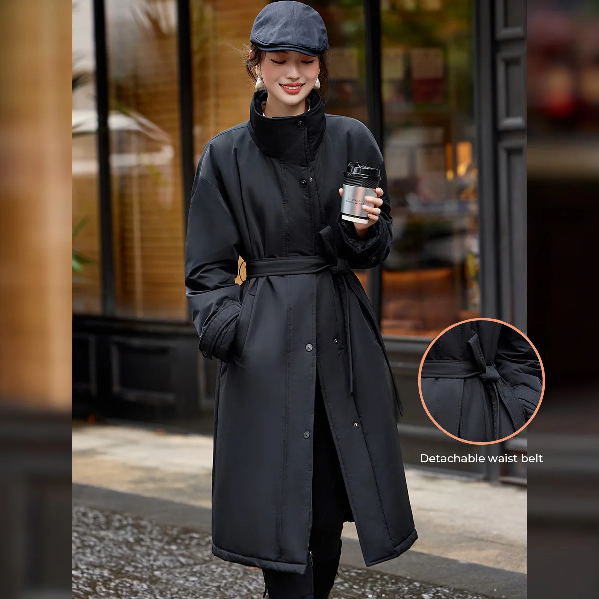 LOUIS YAO Stand-Up Collar Women's Down Coat 2025 Autumn/Winter Waist Belt Thickened Long-Length Puffy Duck Down Jacket