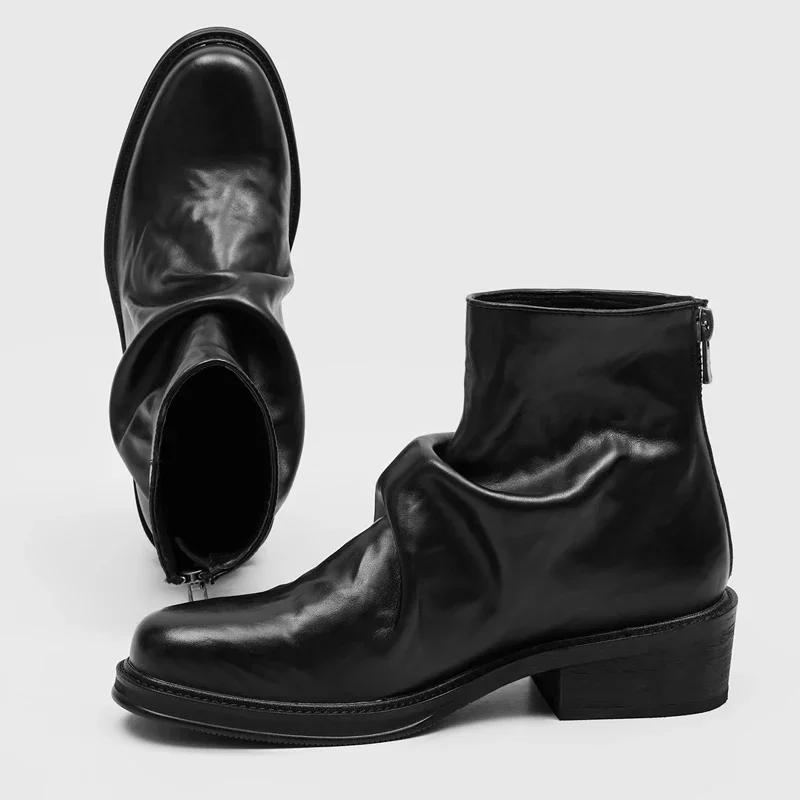 Hot-Selling Leather Boots for Men Fad Square Toe Drape Casual Chelsea Boot British High-end Cool High Top Men Boots Botas Hombre