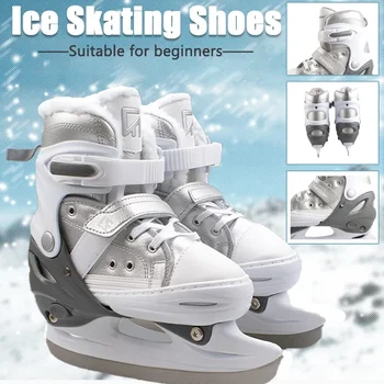 Sapatos de patinação no gelo ajustáveis para iniciantes crianças adulto engrossar patins de gelo sapatos com lâmina para crianças e adultos adolescente