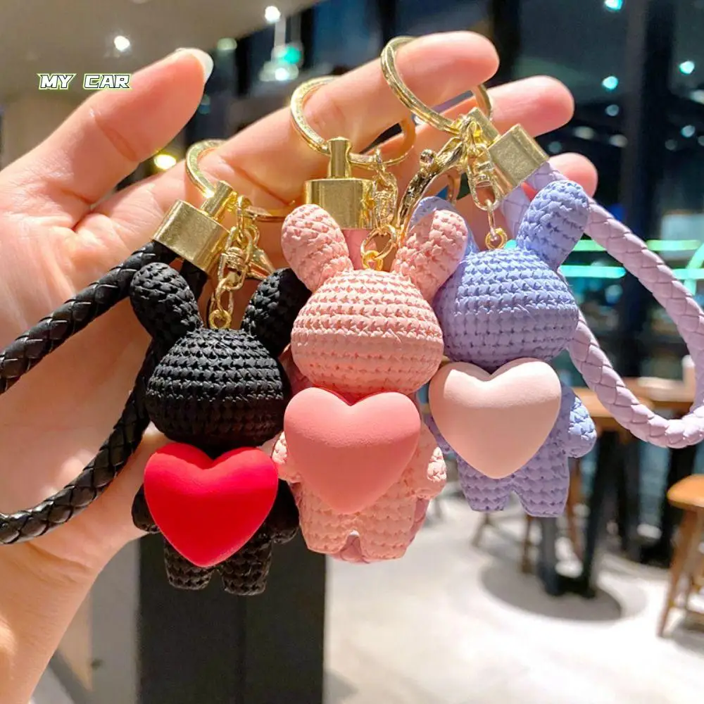 

Small Gift Rabbit Resin Bunny Keychain Resin Peach Heart Knitting Rabbit Keyring Cartoon Chubby Resin Chubby Keychain Backpack