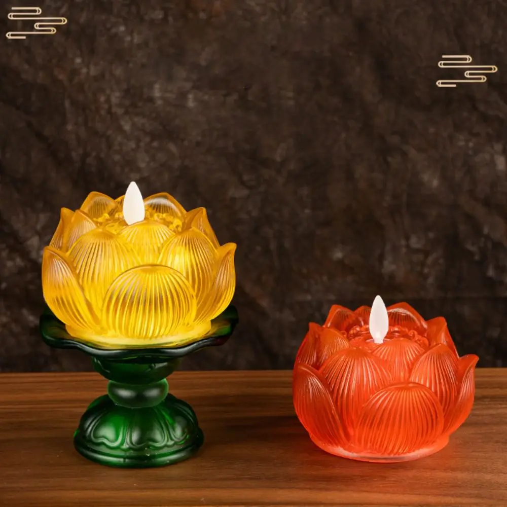 

Exquisite Resin Electronic Lamp Decoration Ornaments LED Simulation Candle Hall Lighting Prayer Tools Lotus Lantern Accessories