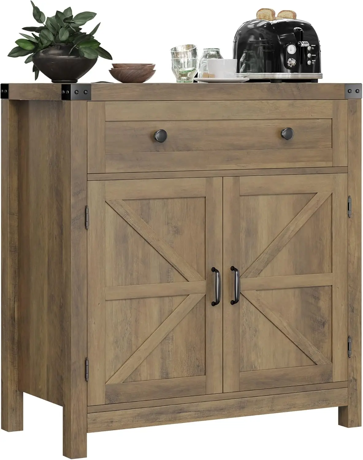 

Coffee Bar Cabinet, Modern Farmhouse Buffet Sideboard with Drawer and Adjustable Shelf, Barn Door Storage Cabinet