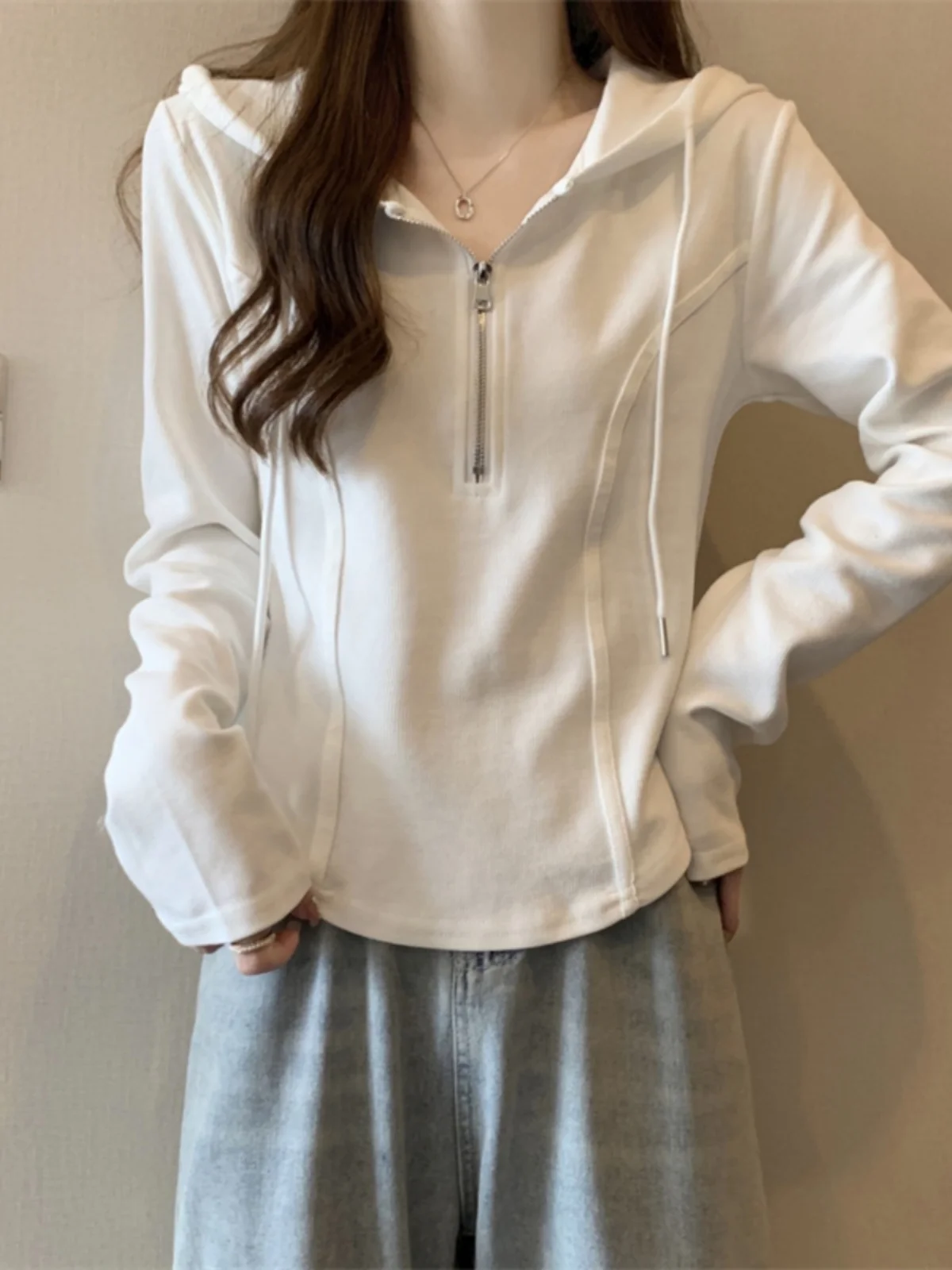 

Хлопковые толстовки с капюшоном, женская альтернативная одежда, силуэт на молнии, теплые, темно-синие, женские зимние модные топы в стиле хип-хоп, ниша оверсайз