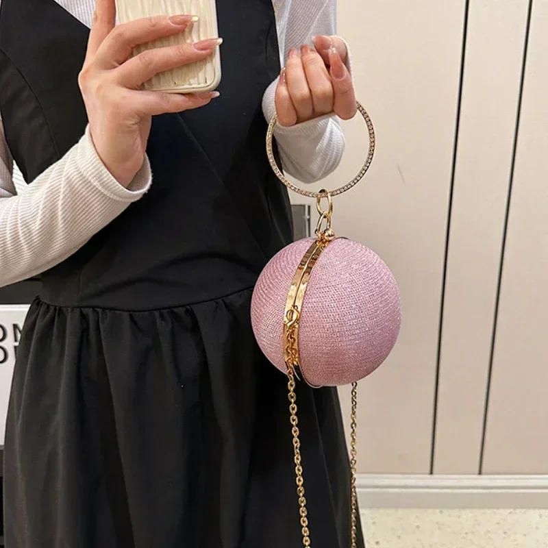 Portable Evening Bags Circular Ring Metal Sliver Round Ball Handbags for Lipstick Elegant Luxury Clutch Purse Wedding Wallets