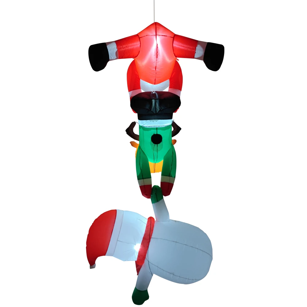 Pupazzo di neve gonfiabile sospeso natalizio da 2,4 m, Babbo Natale da arrampicata, per la decorazione del cortile del tetto con traversa interna ed esterna