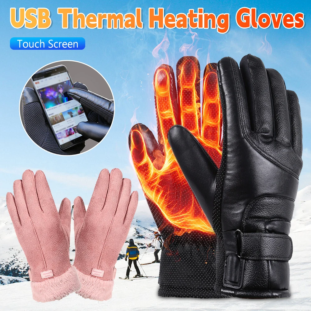 

USB Heating Gloves Winter Hands Warmer Touch Screen Thermal Gloves Electric Heating Gloves Waterproof Cycling Gloves For Outdoor