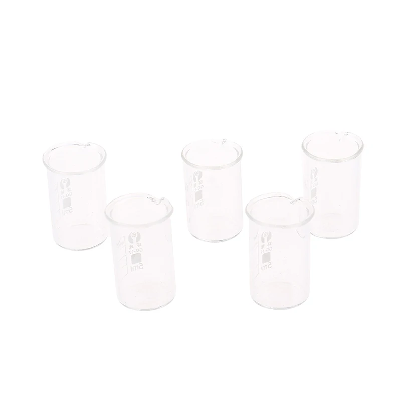 Química laboratório copo transparente, forma baixa, novo, 5pcs capacidade, 5ml